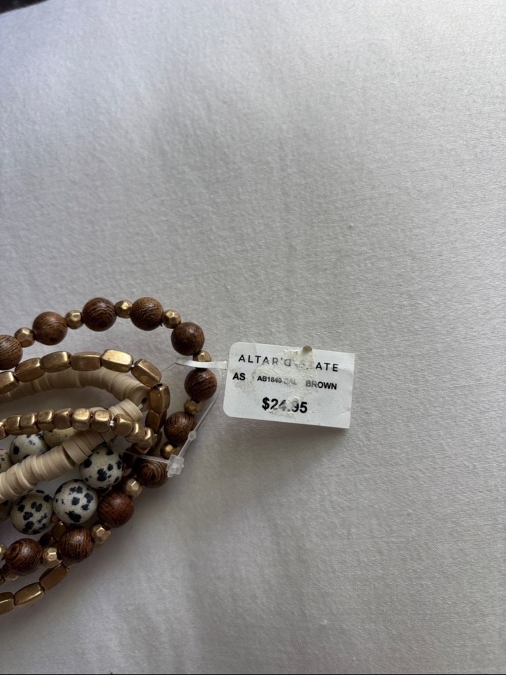 Altar'd State Neutral Taupe and Speckled Bead Bracelet Stack with Tassel - Picture 2 of 6